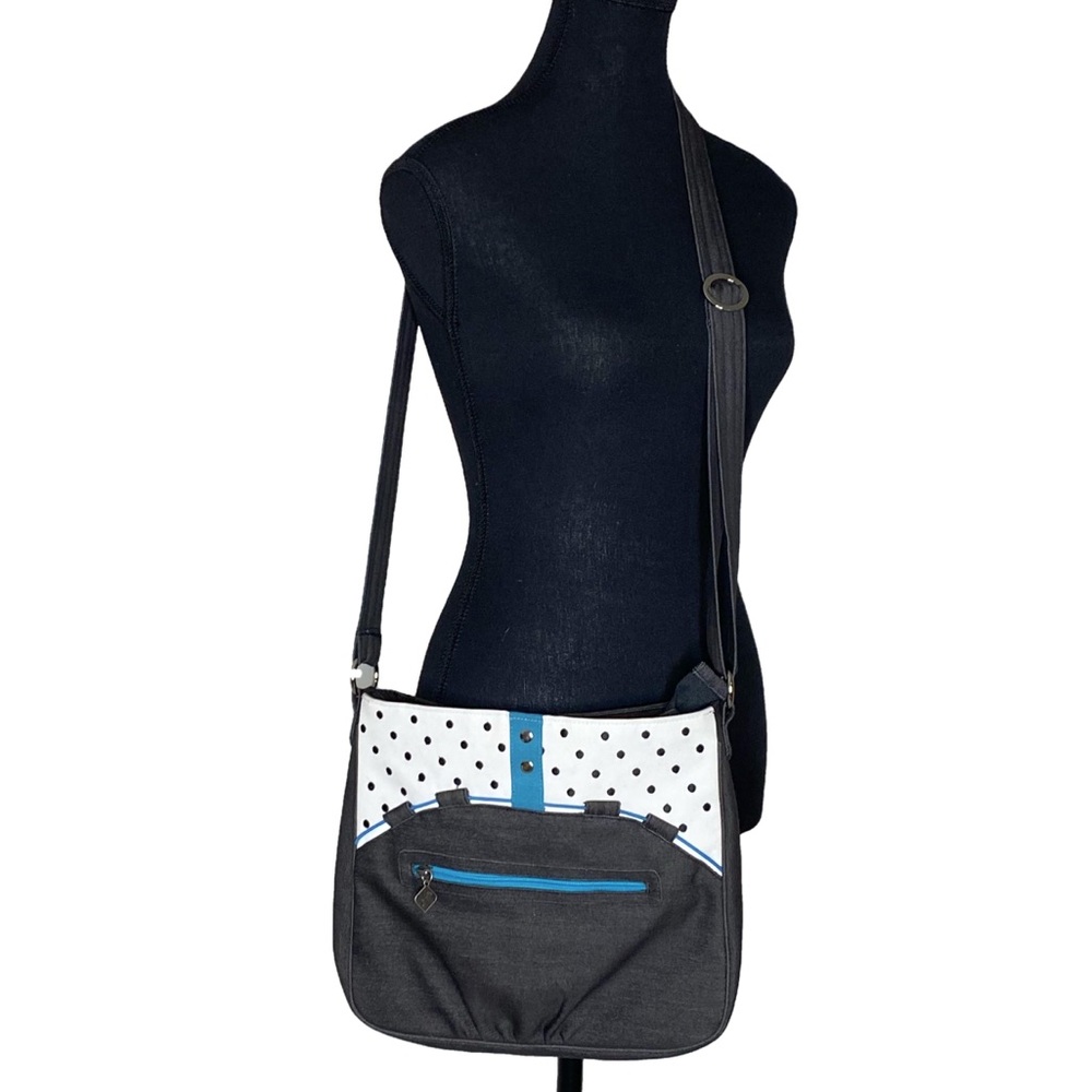 JAK’S Charcoal Grey Polka Dot Crossbody Messenger Bag Travel Multi-use